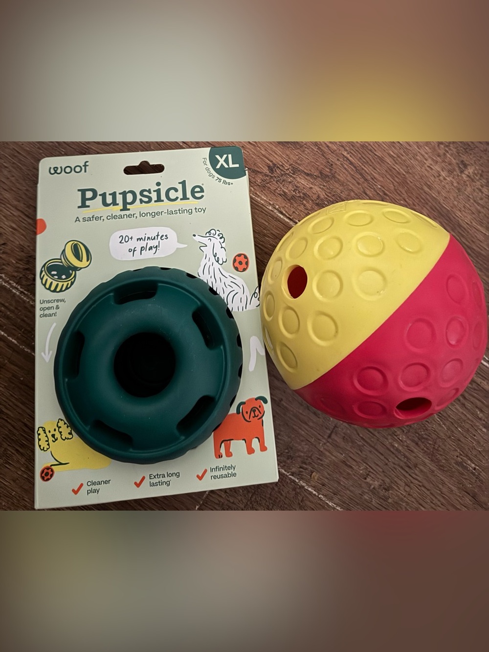 Woof & Outward Hound Large Slow Feed Dog Toys XL Pupsicle & L treat ball w/recip